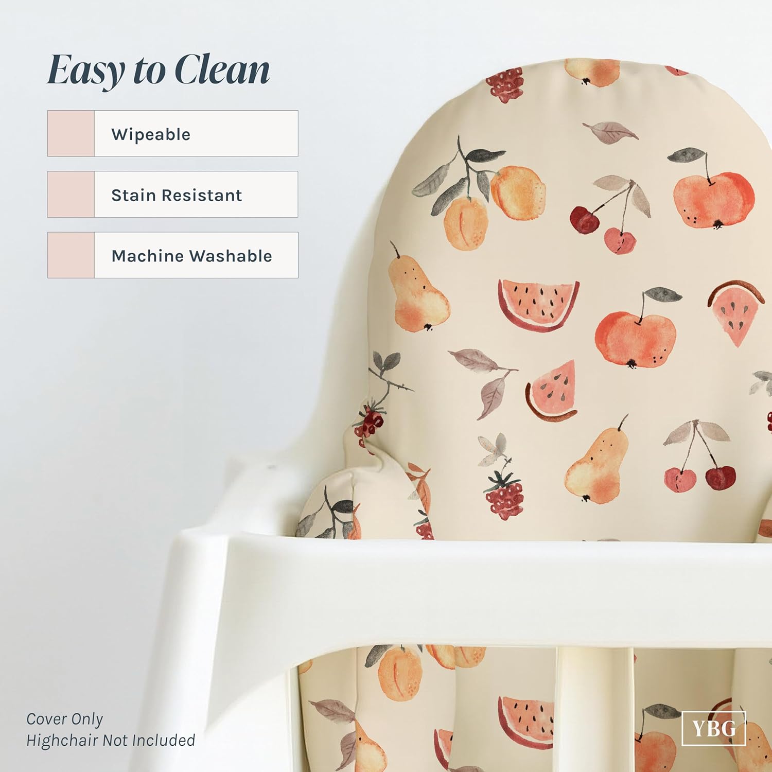 Yeah Baby Goods Wipeable Cushion Cover (Fruit Feast) - Compatible with The IKEA Antilop Highchair - Soft, Waterproof Baby High Chair Cover