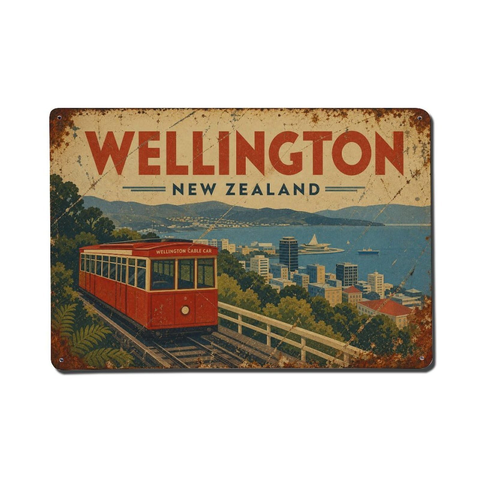 Gead 8X12inch Style Vintage Travel Wellington New Zealand Cable Metal Tin Sign
