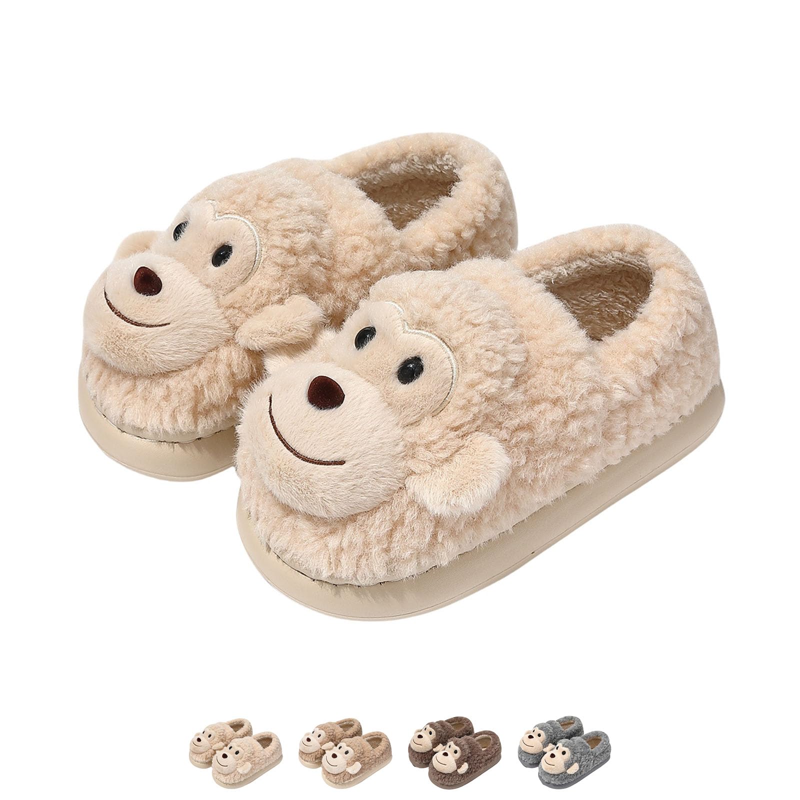 Monkey Slippers, Monkey Slippers for Women and Men, Winter Warm Non-slip House Slippers, Cute Cartoon Fuzzy Cotton Shoes