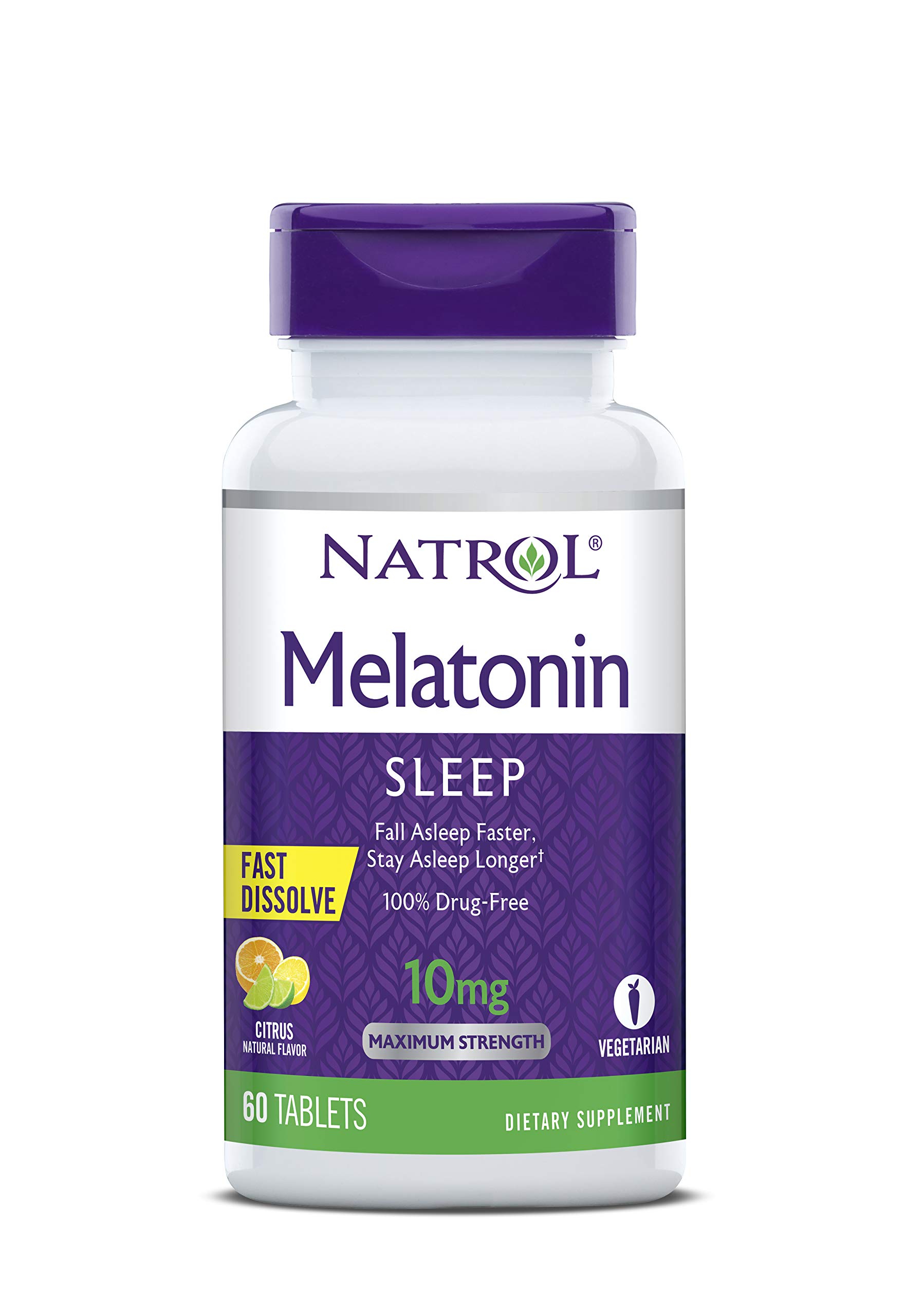 Photo 1 of Natrol Melatonin Fast Dissolve Tablets, Helps You Fall Asleep Faster, Stay Asleep Longer, Easy to take, Dissolves in Mouth, Strengthen Immune System, Max Strength, Citrus Punch Flavor, 10mg, 60 Count Citrus 60