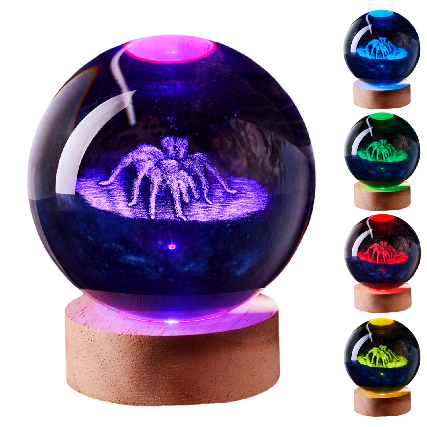 LGY3DLight 3D Spider Crystal Ball Lamp with Remote Control, 3.15 inch Crystal Night Light with Wooden Base 16 Colors Change, Horror Glass Figurine Lamp Gift for Girls Boys Wife (Spider)