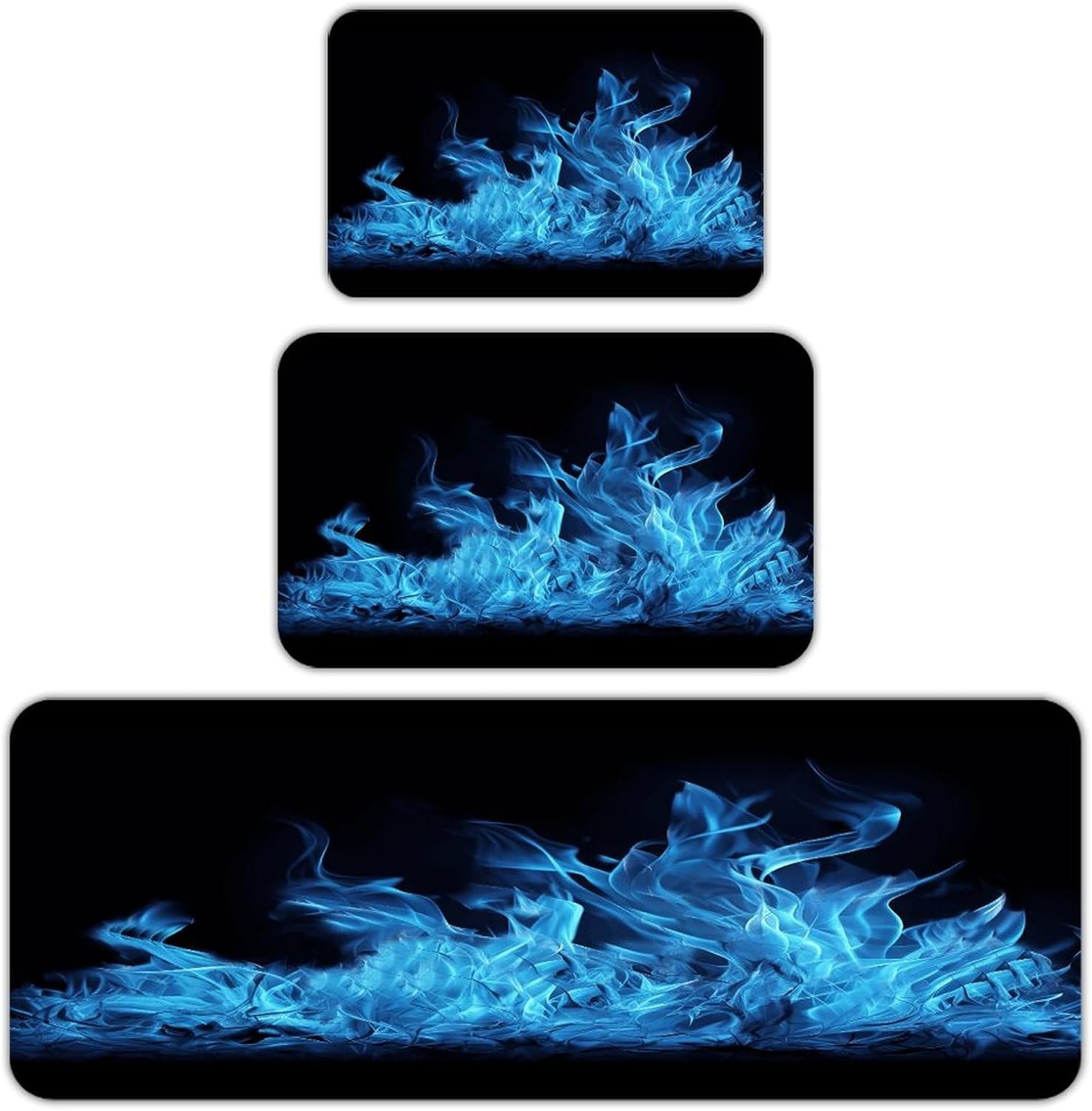 Blue Flame Kitchen Rugs Sets of 3 Non Slip Kitchen Mats for Floor Farmhouse Kitchen Sink Mat Thick Comfort Standing Mat for Laundry Room Hallway Bathroom