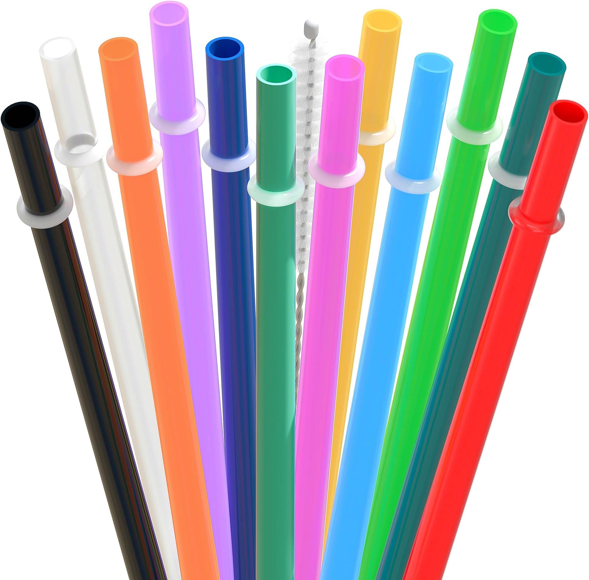 7" Plain Color Reusable Plastic Replacement Drinking Straws for Short Mini Mason Jar,Tumblers, Set of 12 Pcs Straws with Cleaning Brush (7inch,12color)