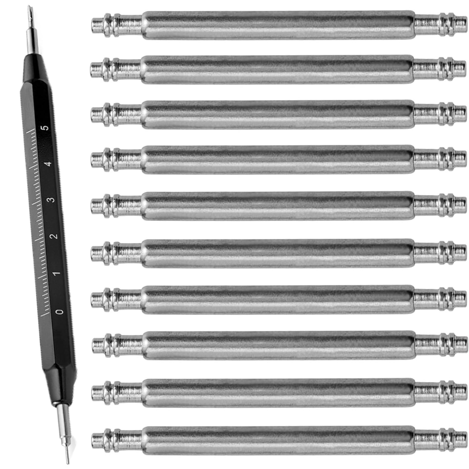 Ersatz-Set für Uhrenarmbänder, Reparatur-Set mit 10 robusten Edelstahl-Uhrenstiften und 1 Federsteg-Werkzeug, Werkzeug zum Entfernen von Uhrenarmbändern, 1,8 mm Durchmesser, Federsteg 16 mm,