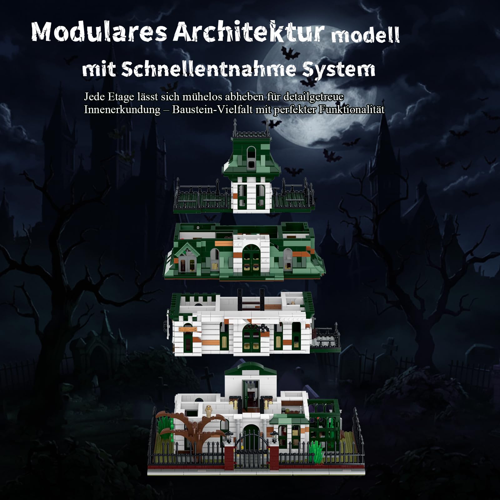 Klemmbausteine Geisterhaus Adams Hunted Mansion Modular Building – 3378 Teile Schlosshaus Architektur Modell, Wohnaccessoire und Geschenk für Erwachsene Kompatibel mit Barweer BWR005