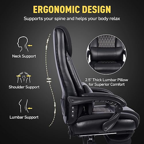 Miniatura 5 de Silla de oficina con masaje y calefacción, silla ejecutiva grande y alta para computadora de 500 libras, sillas de juego eléctricas con calefacción,