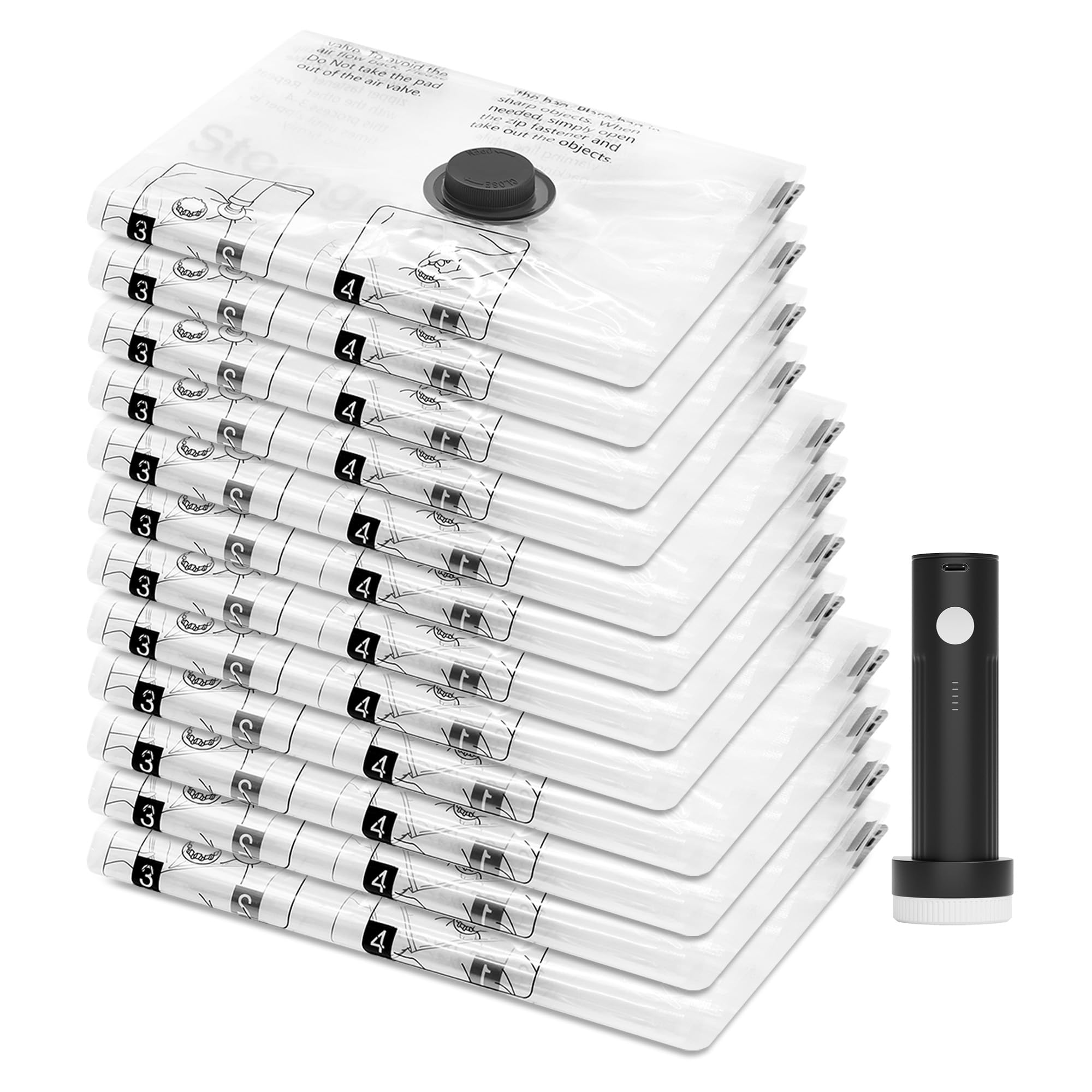 12 Pack Travel Vacuum Storage Bags with Portable Electric Pump, Compression Packing Seal Space Saver Cubes for Clothing Clothes Suitcase Luggage Organizer