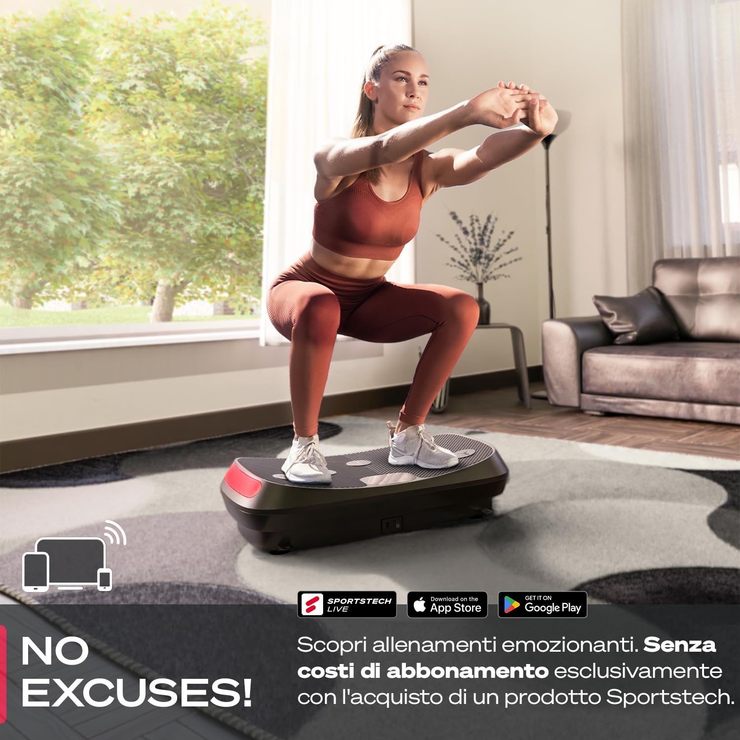 Sportstech - VP400 4D Pedana Vibrante, Curvo Pedana Vibrante Fitness con Tecnologia Smart LED, Compatto Attrezzi Fitness con Orologio Remoto, Fasce di Resistenza e Pavimento Tappetino da Palestra