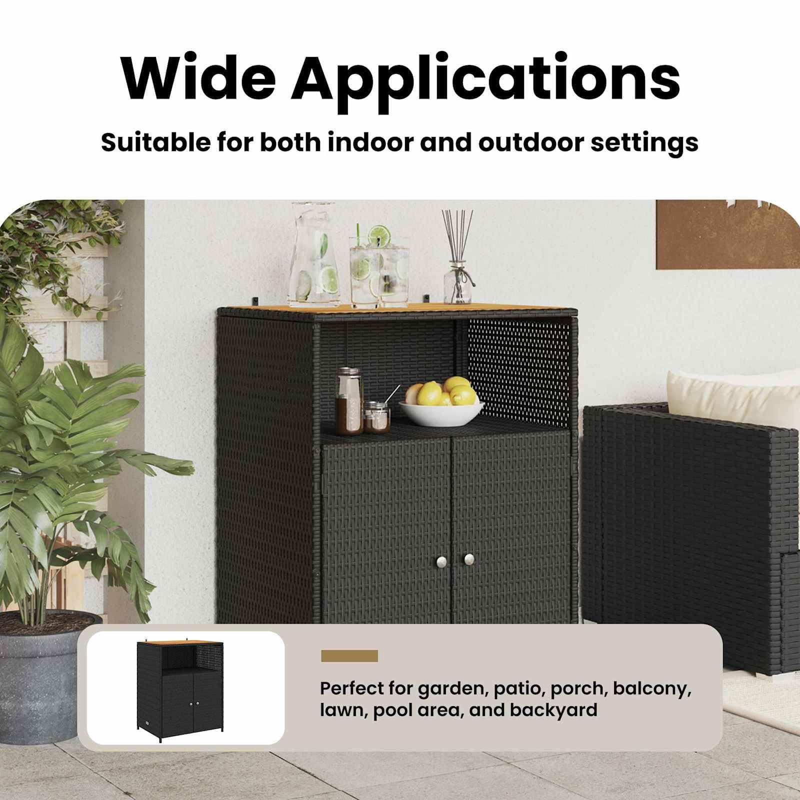 vidaXL Schrank Schwarz 70 x 50 x 87 cm Polyester und Roly Ratten, Garten- und Terrassenlager, Rechteckschrank, robuster Holz-Rattan, leicht, praktische Lösungen für draußen