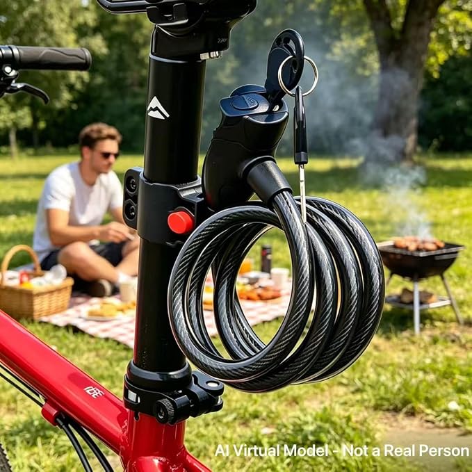 Candado de cable de acero para bicicleta con 2 llaves miniatura 3