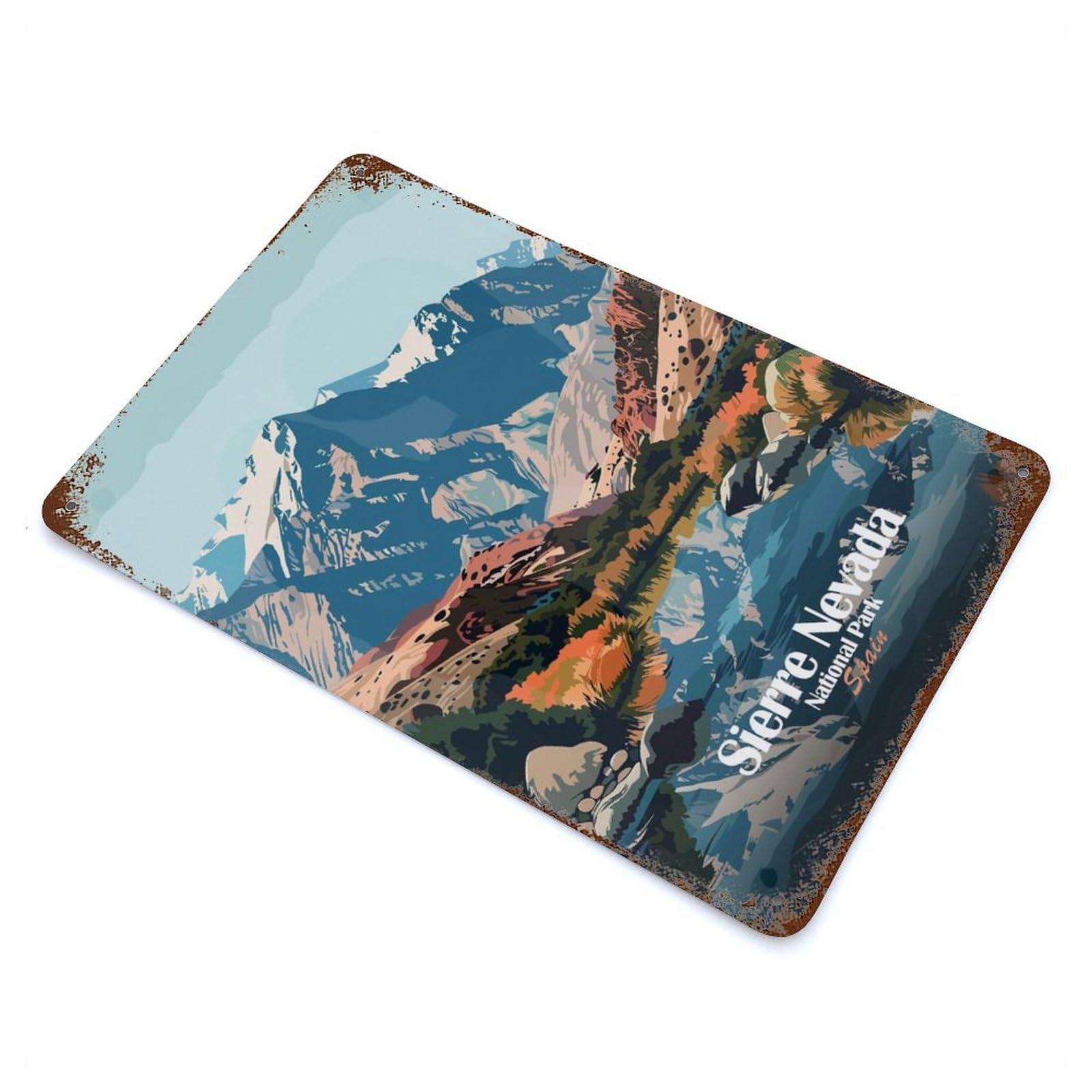 Sierra Nevada National Park, Spain Rust Effect Tin Sign 11.8"x7.9", Farmhouse Wall Decor for Farmhouse, Kitchen And Entryway Decor