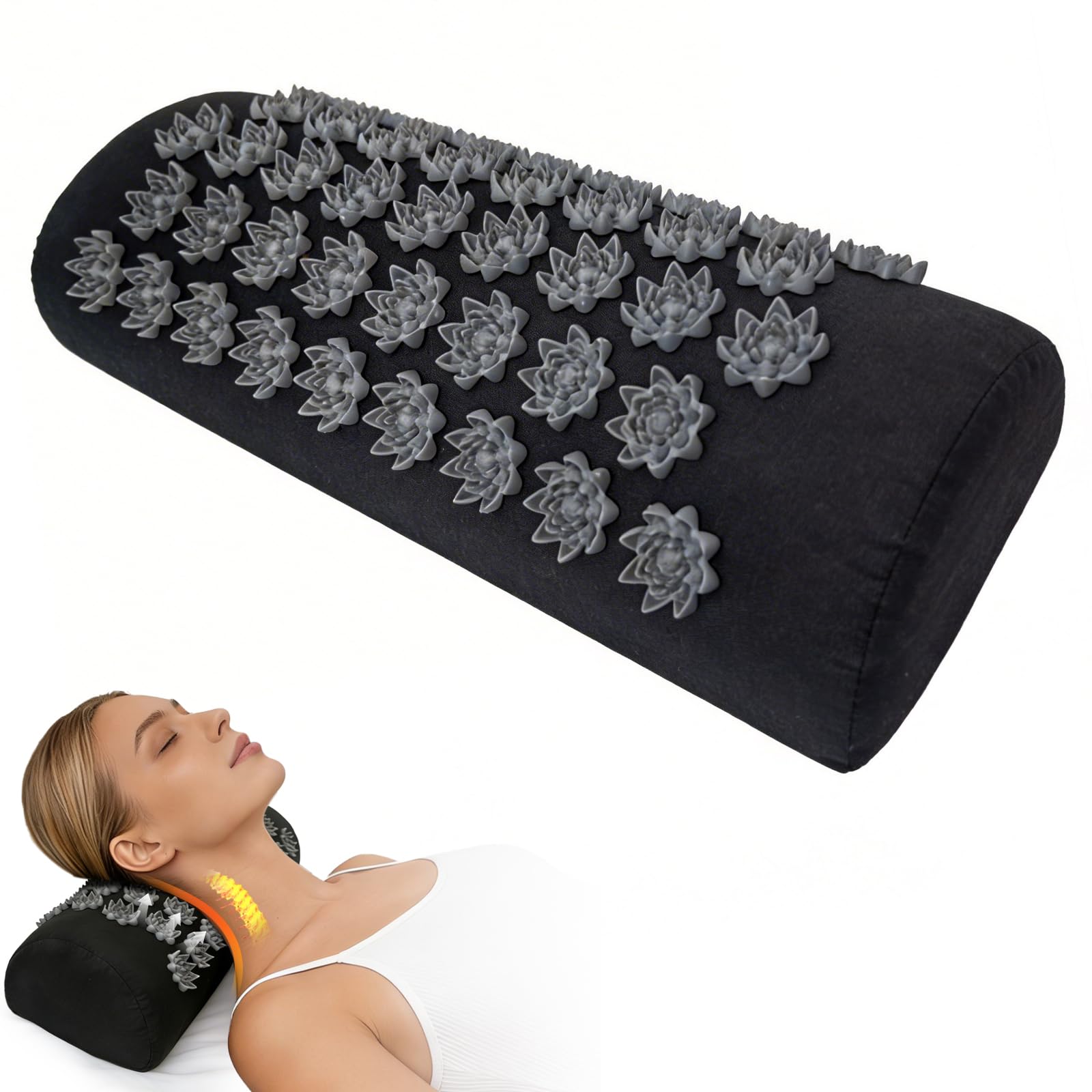 Photo 1 of HiartGeil Acupressure Neck Pillow, Ergonomic Neck Support Pillow with Raised Pressure Points, Neck Rest Pillow for Home, Office, Travel, Reading, Relaxation Gift for Women & Men, Black