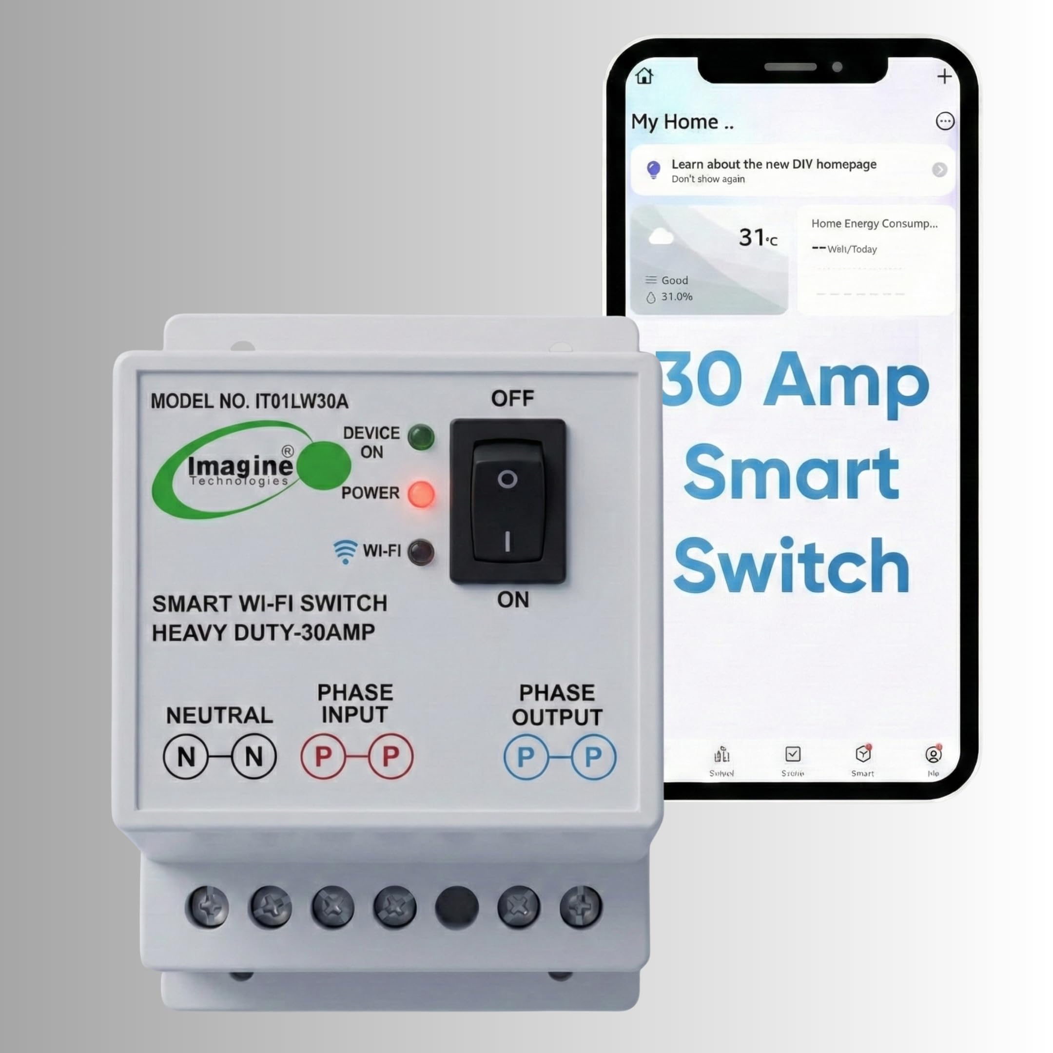 Imagine Technologies 30A(6600W) BLE + WiFi Smart Switch for AC, Geyser, Water Pump, Room Heater Heavy Duty Compatible with Alexa & Google Home iOS and Android Smart Life app-image-32
