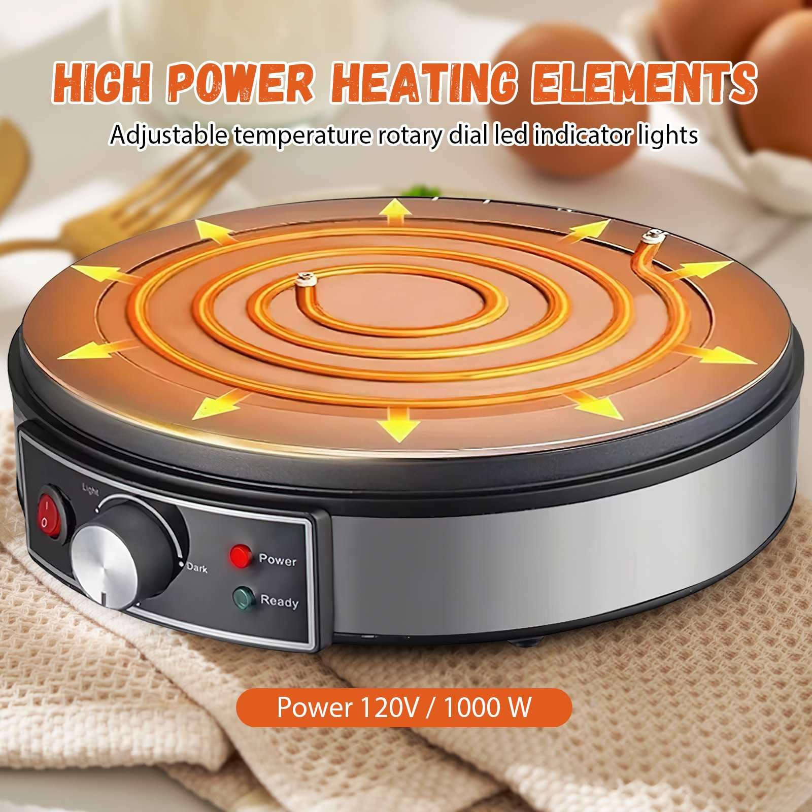 CrêPiere éLectrique, Machine Mini CrêPes, CrêPièRe DiamèTre 30cm, RéGulateur De TempéRature - Indicateur Led Pour Restaurants, Kiosques à Tapas, CaféTéRias Et DéPanneurs