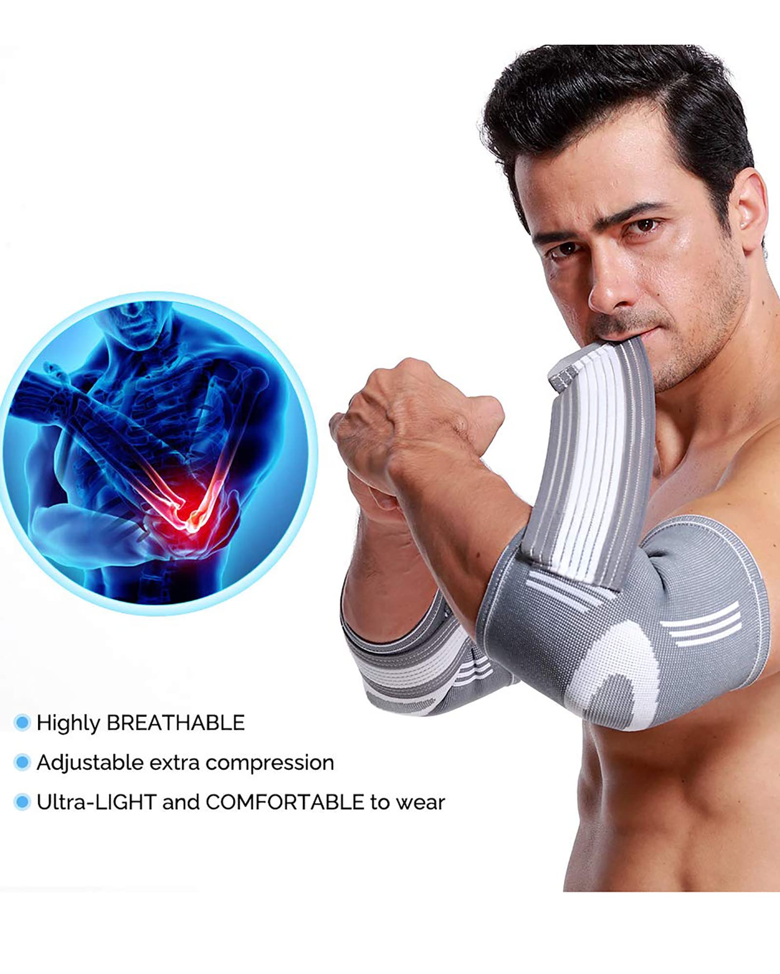 Codera deportiva Mangas de compresión Codera antideslizante Soportes Protector de fitness para codo de tenista, codo de golfista, artritis, tendinitis, M (M)