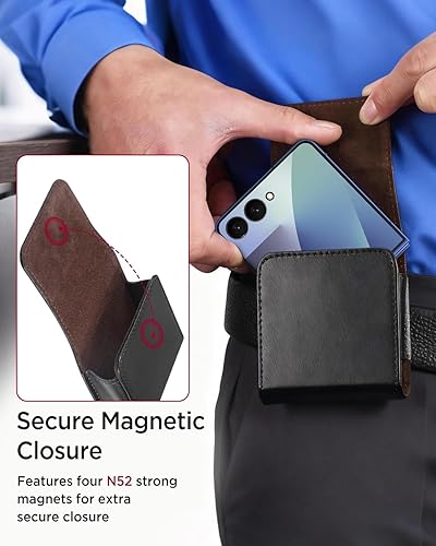 Miniatura 4 de Miimall Funda de cuero con clip de cinturón de metal para Samsung Galaxy Z Flip 7 6 5 4 3, Motorola RAZR-negro