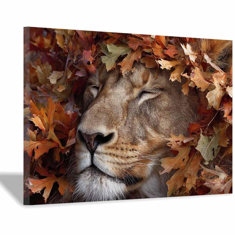 HUYEEI Lienzo decorativo Leones ocultos entre las hojas Carteles de animales e impresiones Mural Cuadros, para sala de estar, dormitorio,Pasillo etc.（marrón72-70x100cm Enmarcado