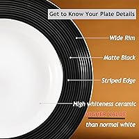 Vista 3 de Juego de 2 platos poco profundos de 10 onzas, porcelana blanca con borde ancho en relieve, adecuados para sopa, espaguetis, pasta, ensalada, 8.875