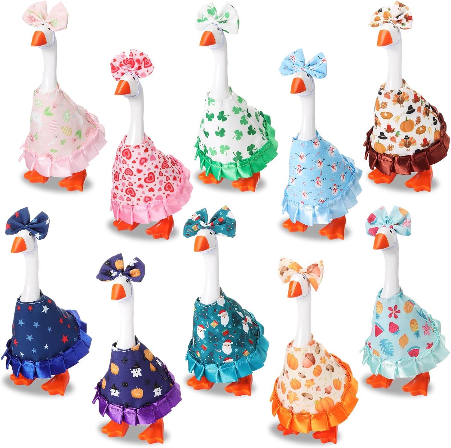 Weysat 10 Set Easter Mini Desk Goose Outfit Holiday Bundle Spring Summer Mexican 4th for July Magnetic Geese Statue Felt Fabric Costume for 7 Inch Desktop Goose Table Decor Gifts(Rustic Style,Felt)