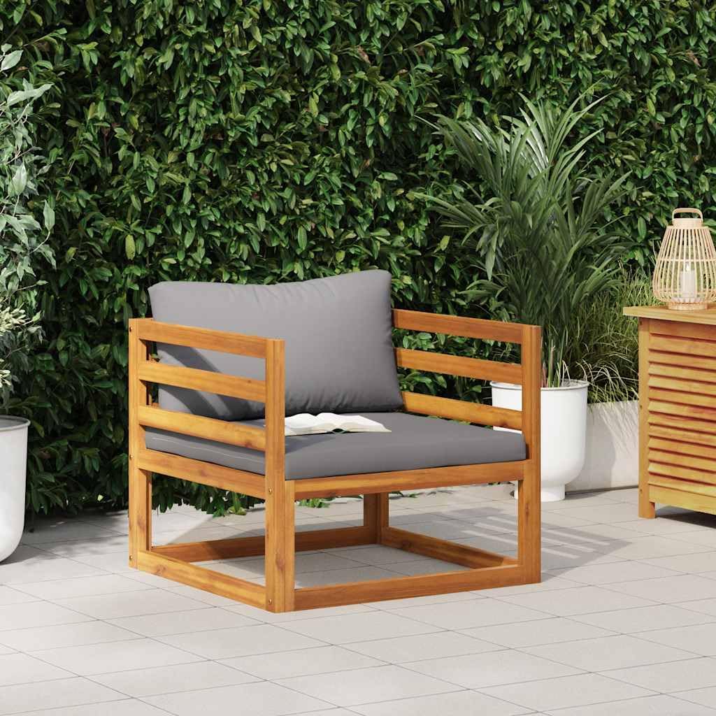 Outdoor Acacia Wood Armchair 28" Modern Square Patio Loveseat with Dark Grey Cushion, Oiled Finish, 264 lbs Capacity for Garden Porch Balcony