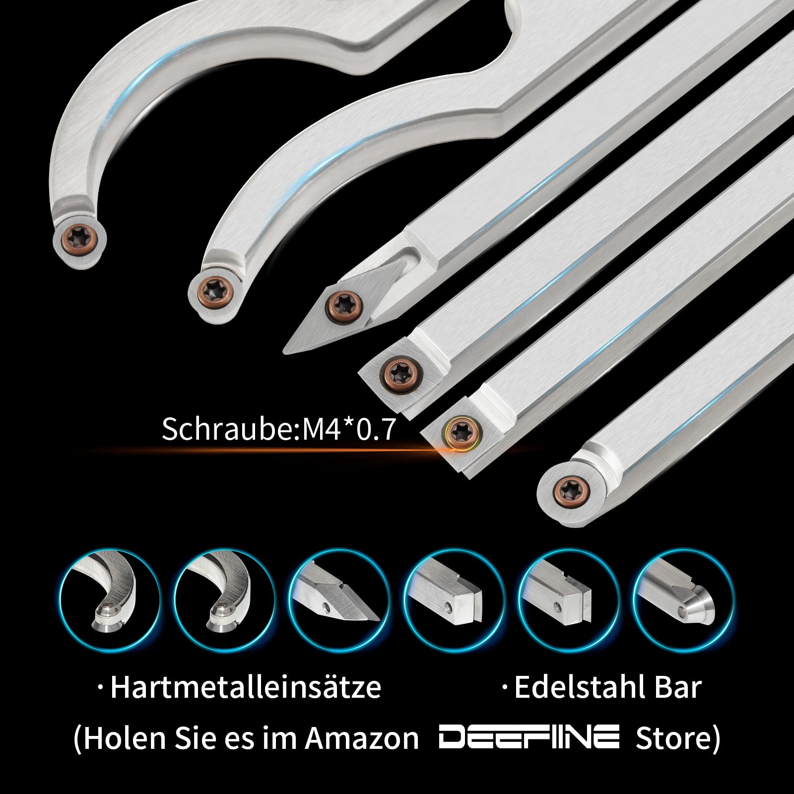 Drechseleisen Set mit Hartmetall-Schneidplatten, verstellbare Drechselmesser, Drechselwerkzeug-Satz für Holz(7PCS)