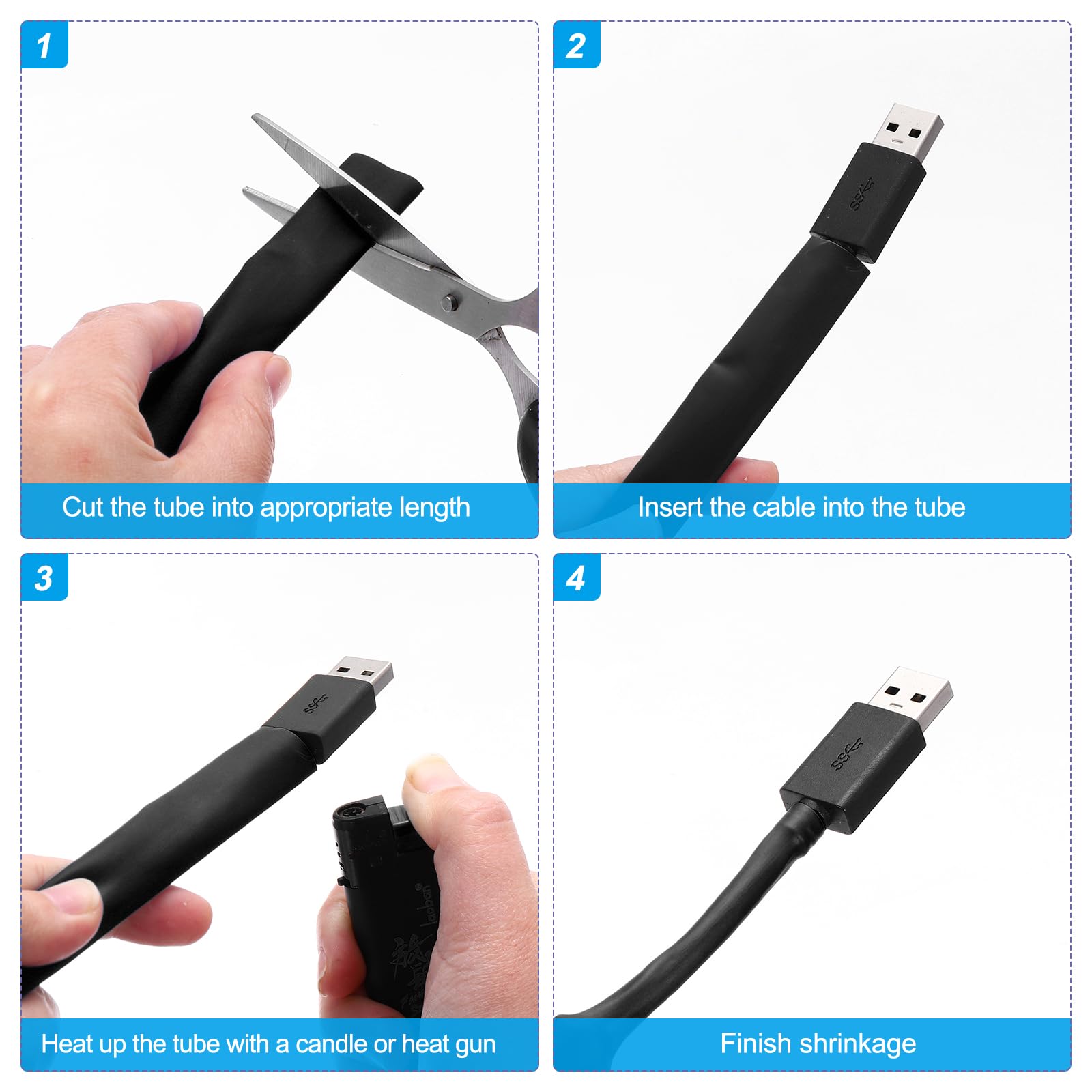 Guaina termorestringente, diametro interno 1/24", lunghezza 75,9 m, rapporto 2:1, poliolefina, guaina termorestringente per isolamento dei cavi elettrici, gestione dei cavi, nero