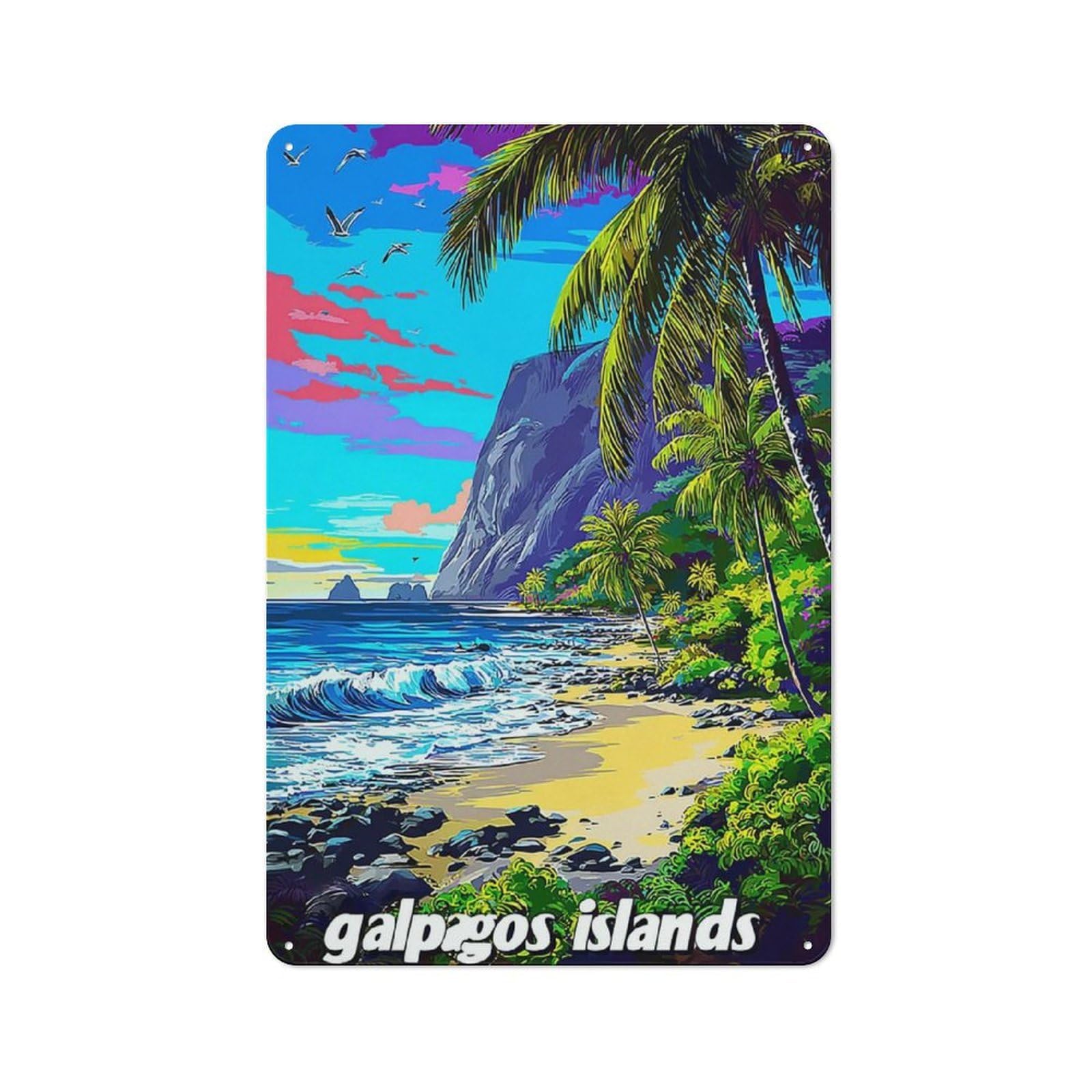 Junmoney Galapagos Islands Nature's Paradise Metal Wall Sign 30X20cm Featuring For Garage Wall, For Themed Room Decoration, For Living Room And Hallway Decor