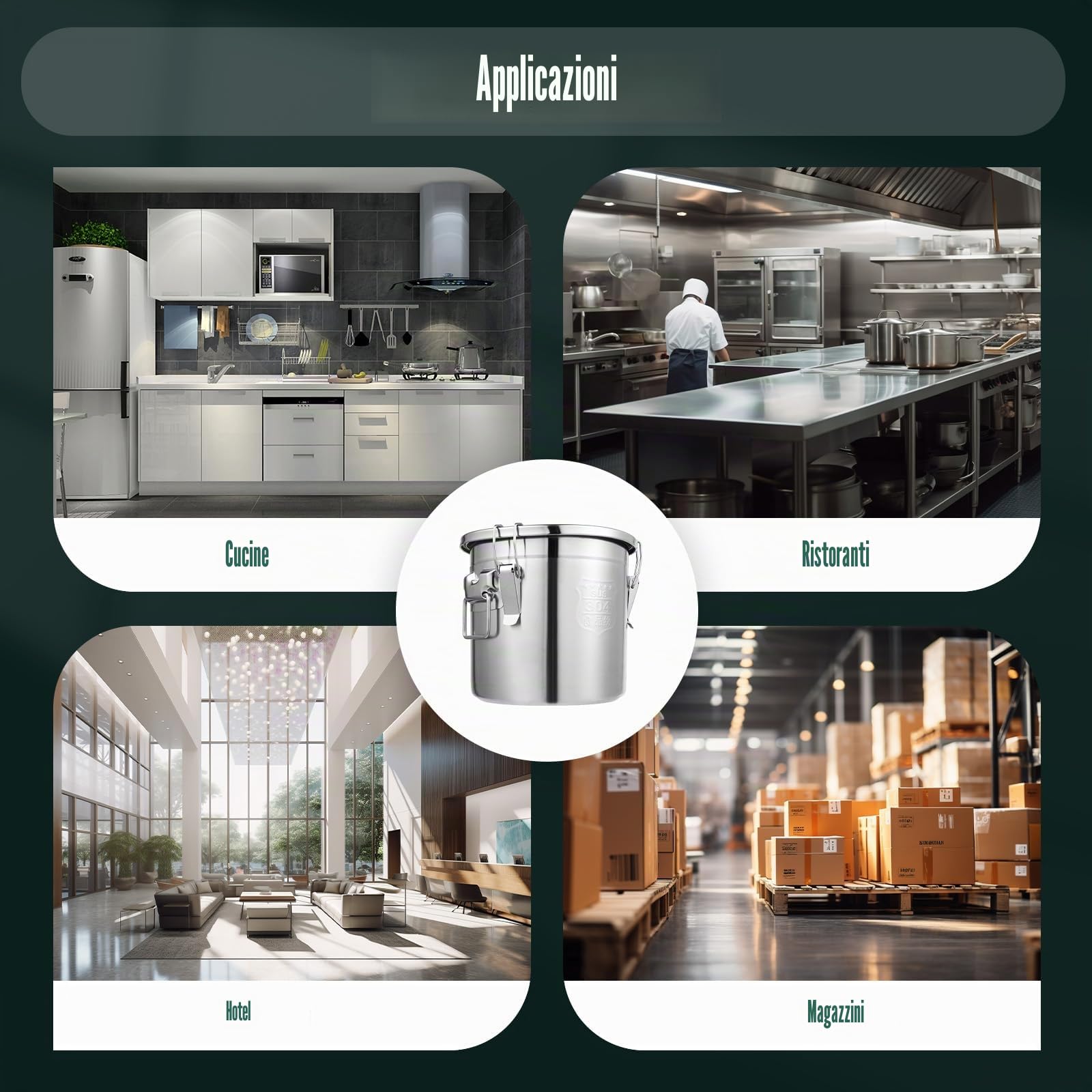 MINRS Contenitore per cereali in acciaio inossidabile da 12 L, ermetico, secchio da cucina, contenitore per cereali, contenitore per farina, secchio con coperchio, secchio portaoggetti da cucina