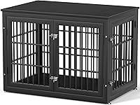 Vista 28 de Mueble de jaula de perro resistente de 26 pulgadas para perros pequeños, mesa auxiliar decorativa para casa de mascotas, muebles de madera para Negro