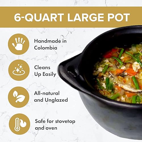 Miniatura 4 de Toque Blanche Chamba - Olla de sopa de arcilla negra con asas y tapa, olla de utensilios de cocina hecha a mano, ollas de arcilla para platos,