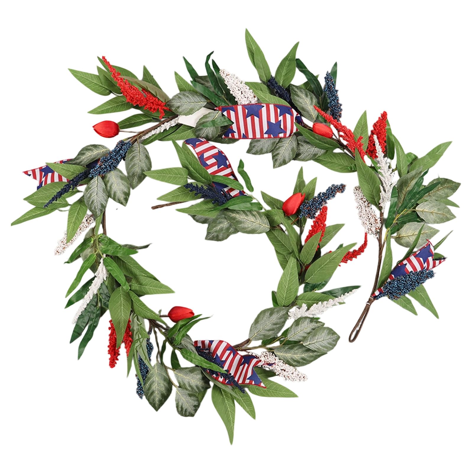 Whoasyst Patriotic Day Wreath Arched Swag Ornament Festival Flower Arrangement for Door Wall Mantel Independence Day Decoration Independence Wreath