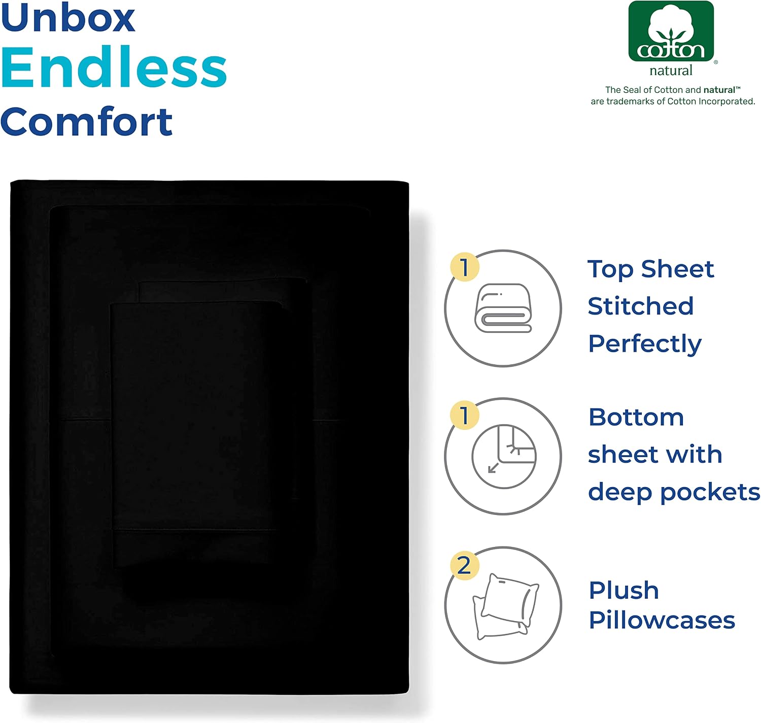 Pure Egyptian King Size Cotton Bed Sheets Set (King, 1000 Thread Count) Black Bedding and Pillow Cases (4 Pc) – Egyptian Cotton Sheets King Size Bed- Sateen Sheets - 15” Deep Pocket King Sheets