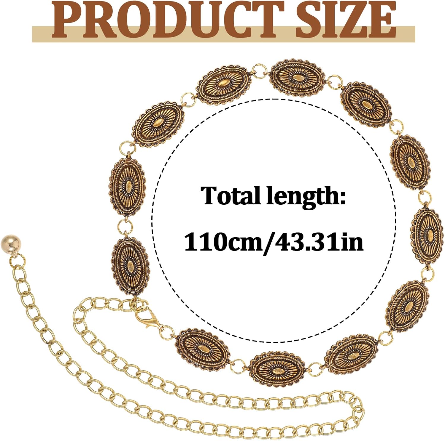 Western Chain Belt for Women, Bronze Western Concho Chain Belt Western Cowgirl Chain Belts Adjustable Metal Belts for Dresses Jeans Country Concert Outfit - Image 2