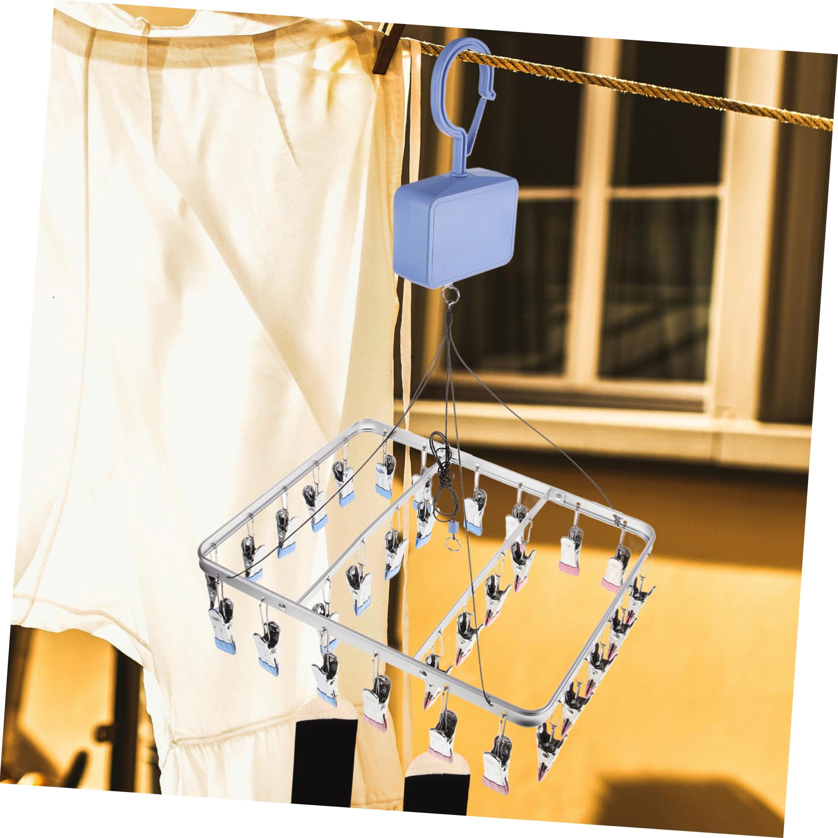 Hochklappbarer Sockenaufhänger mit 30 Clips, Aluminiumlegierung, Blau