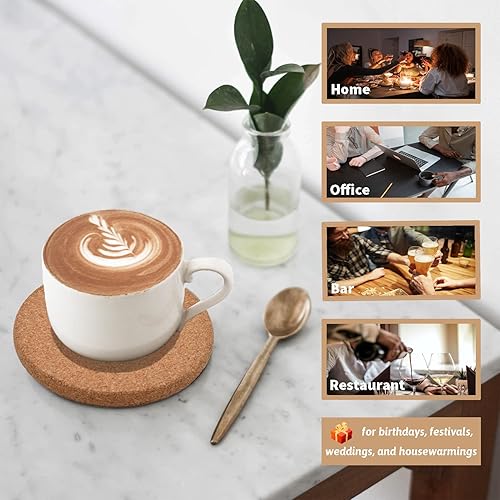 Miniatura 5 de ToolMenu - Posavasos de corcho absorbentes para bebidas, 6 unidades, borde redondo de 4 pulgadas, resistentes al calor, reutilizables, extra