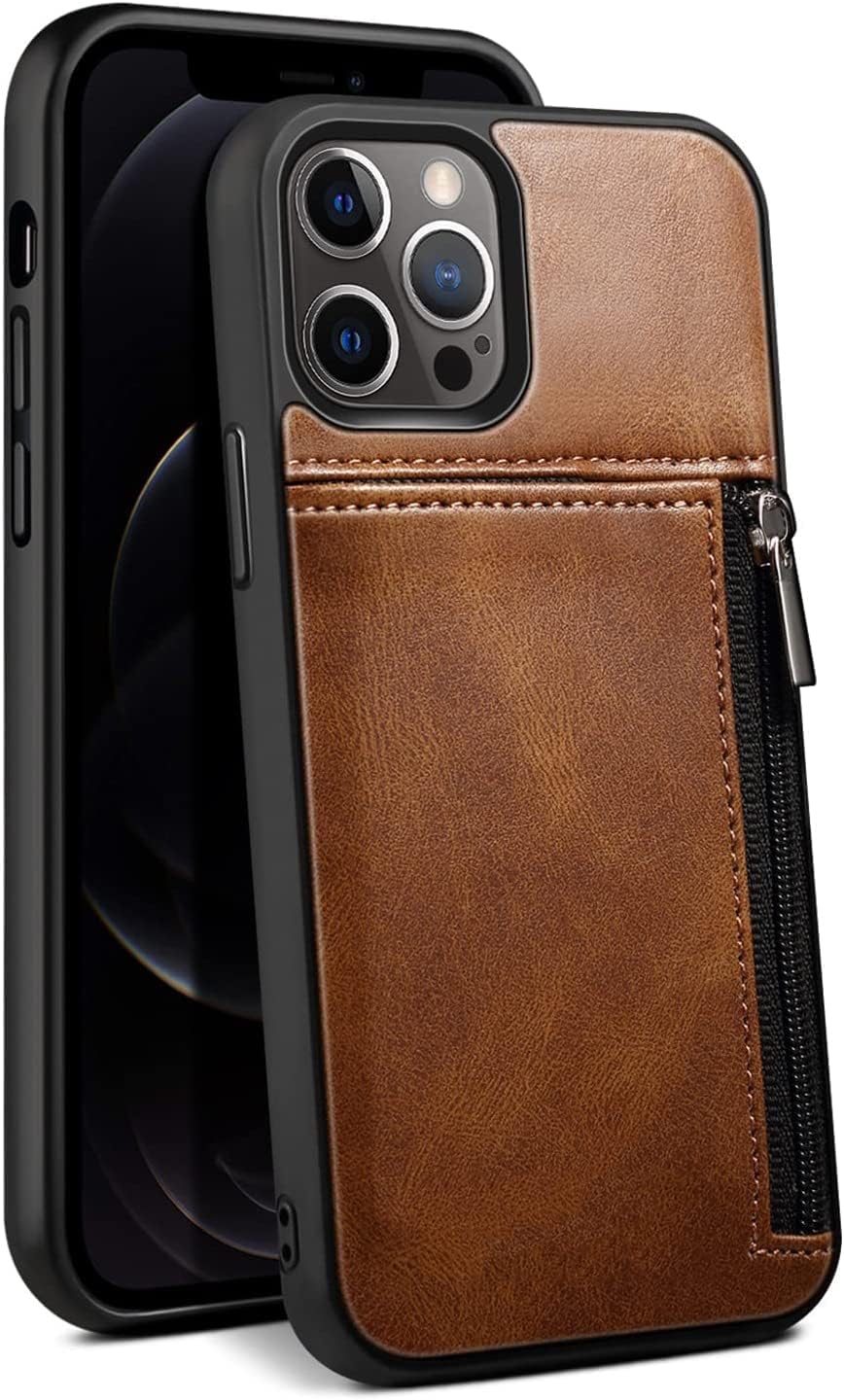 Wallet Case for iPhone 12/12 Pro/12 Pro Max, Vintage Leather Back Cover with Zip Card Holder Case Cover for iPhone 12 Series (Color : Black, Size : 12 6.1")