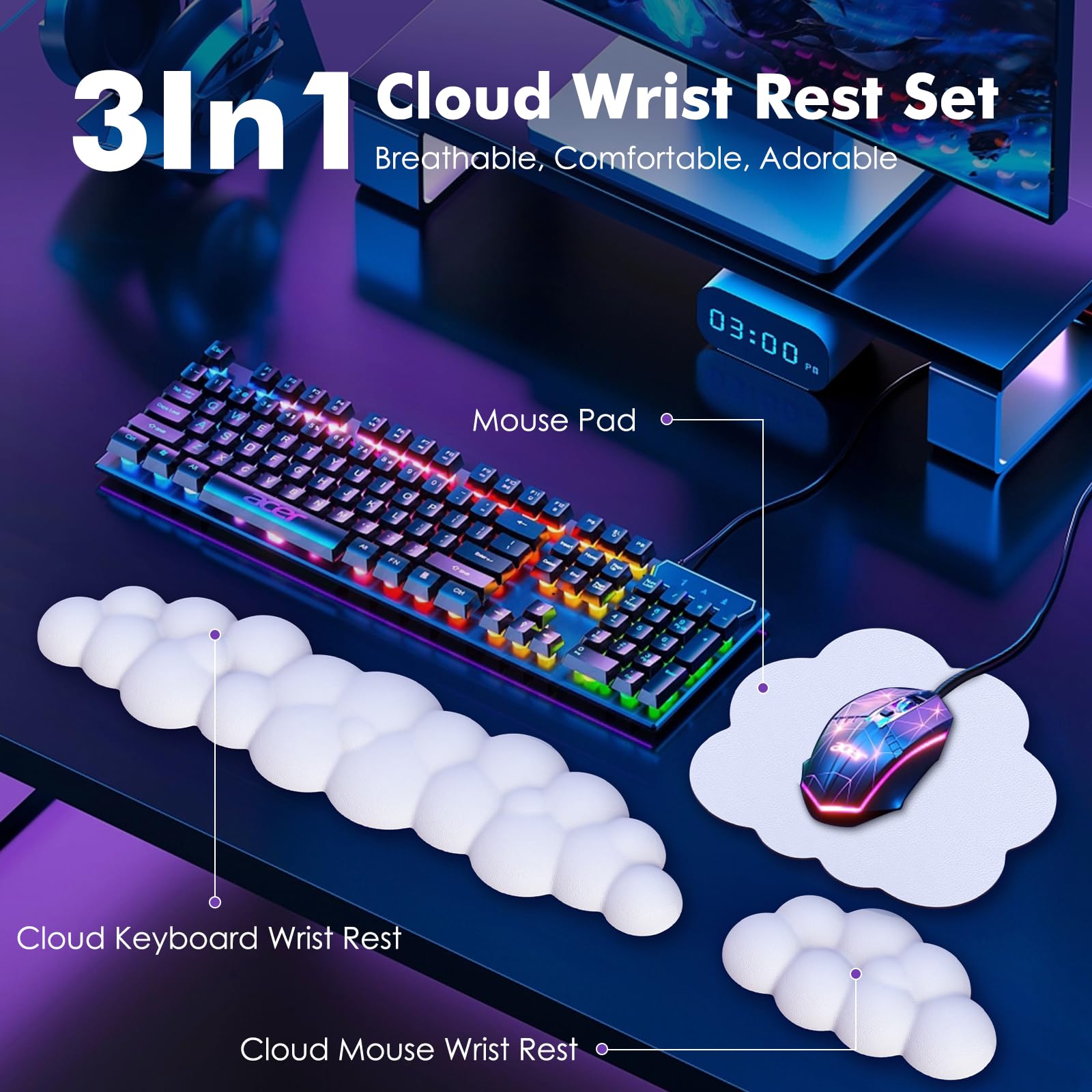 Set Poggiapolsi A Forma Di Nuvola Attack Shark - Per Tastiera E Mouse, Ergonomico E Morbido - Foto 5