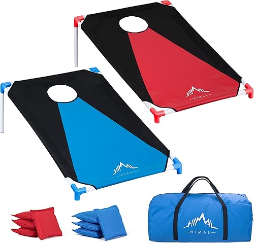 Himal - Juego portátil de Cornhole con marco de PVC con 8 bolsas de semillas y bolsa de transporte (azul-rojo, 3 x 2 pies).