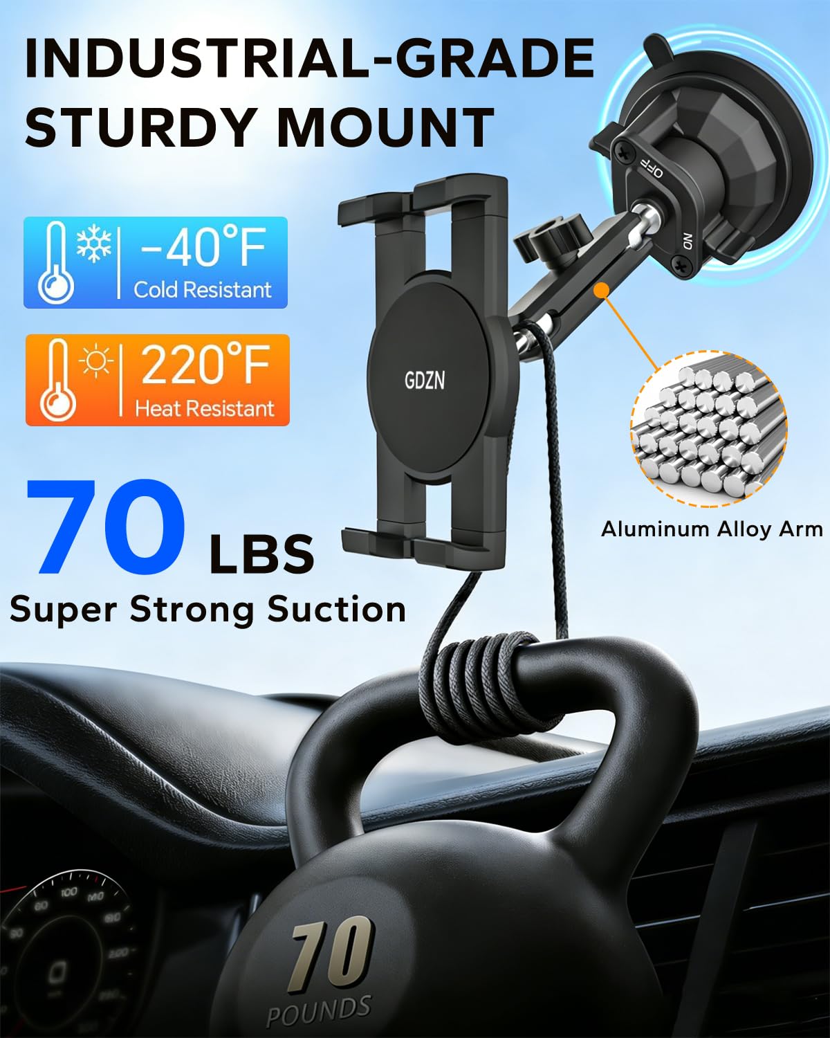 GDZN Support de tablette pour voiture, camion, pare-brise, ventouse extrême