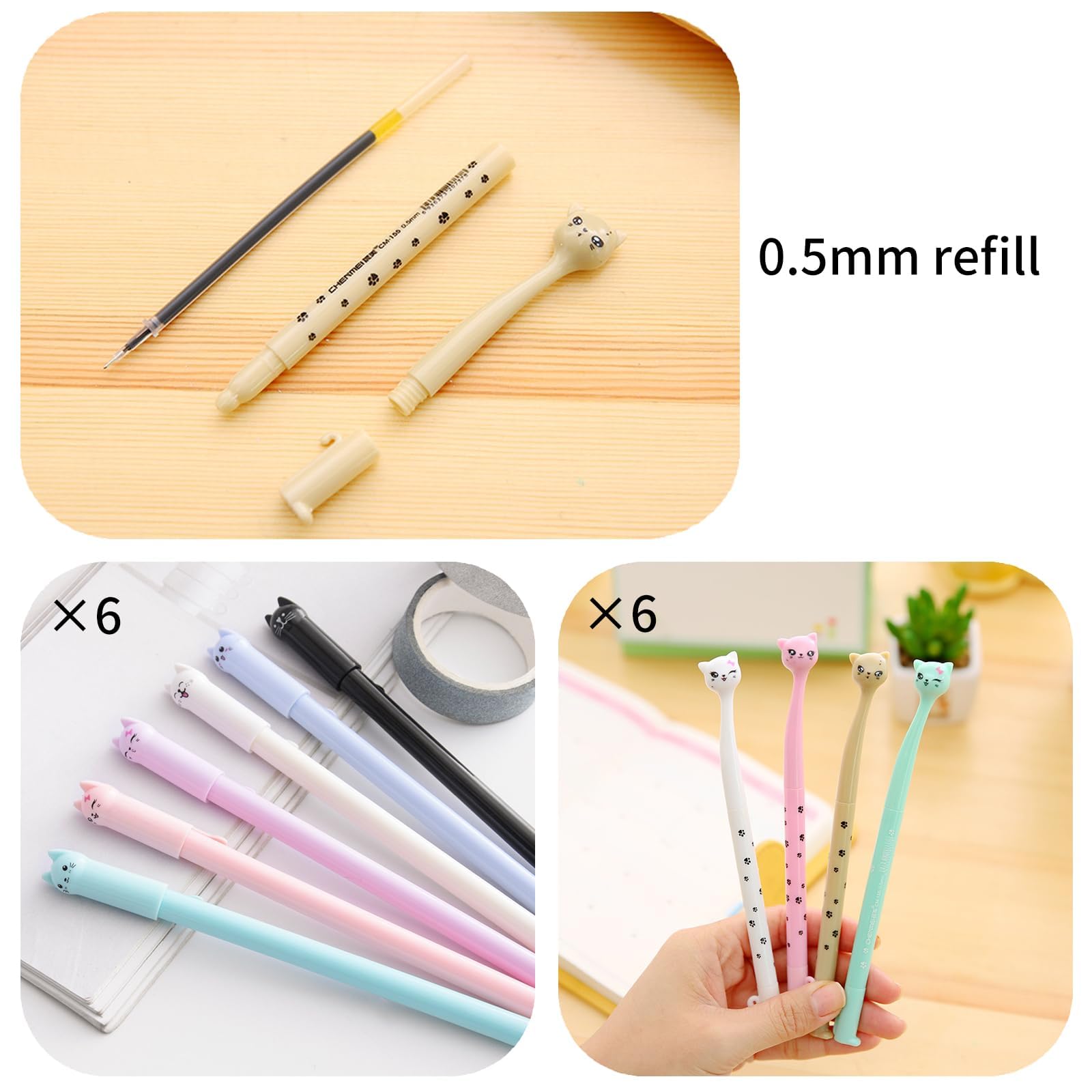 22 Pcs Cute Cat Stationery Set Beautiful Stationery 1 Canvas Cat Telescopic Pouch Bag 12 Gel Ink Rollerball Pens with 0.5 mm Refill 320 Notes Page Flags Index Tabs 6 Cat Paper Clips 1 Sticky Note - Image 4