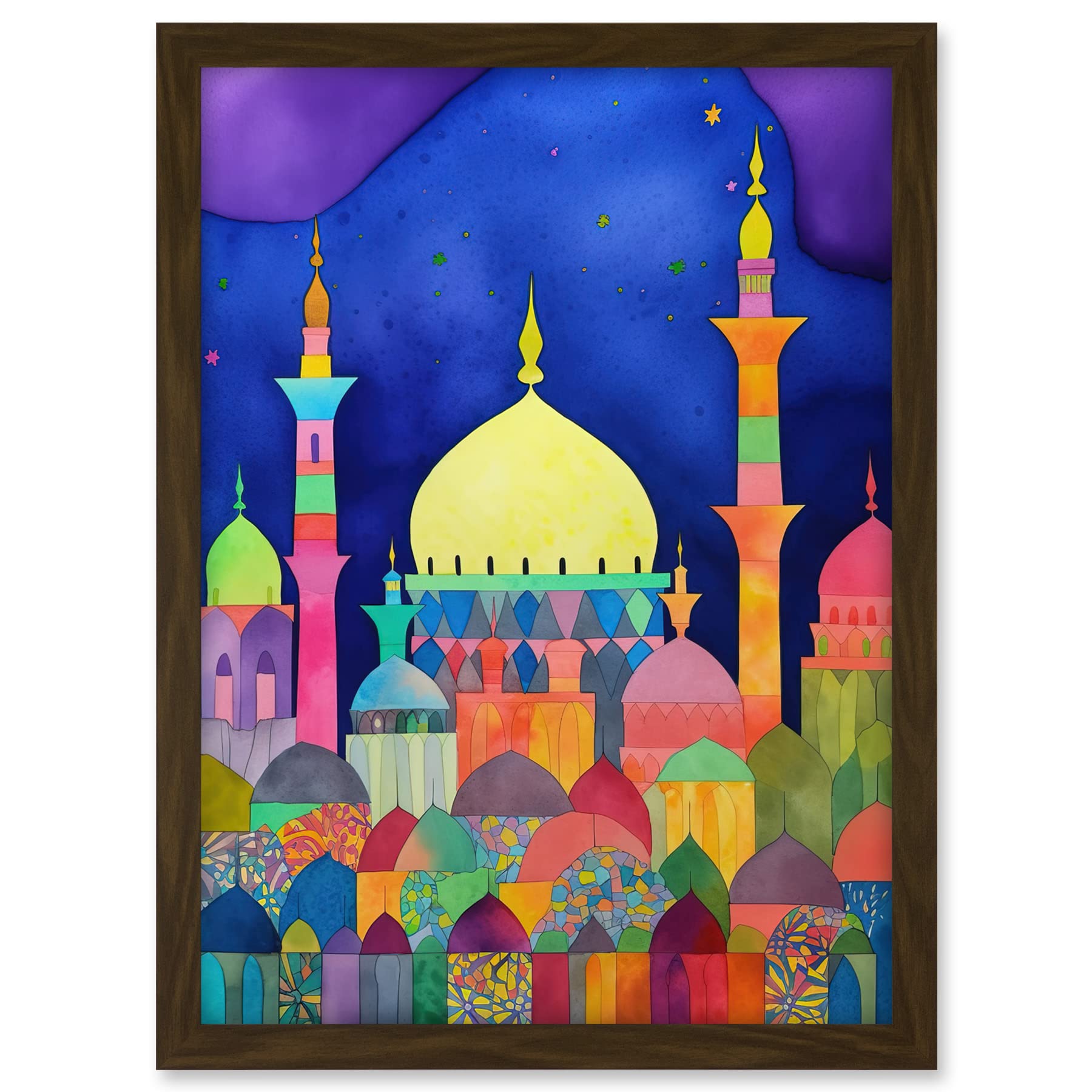Artery8 Mosque Cityscape Islam Folk Art Artwork Framed A3 Wall Art Print
