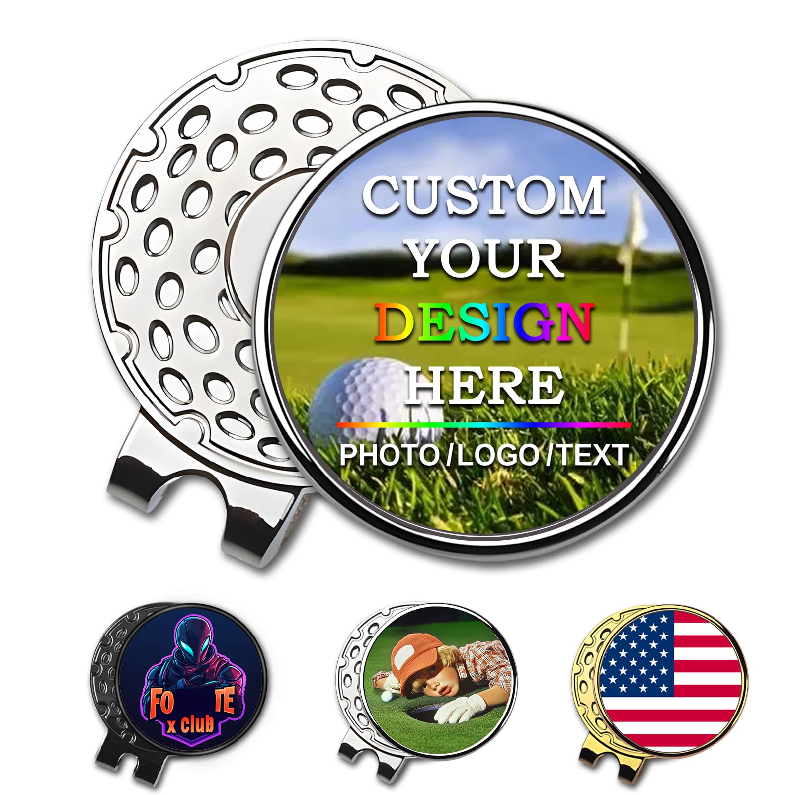 BSTWARM Custom Golf Ball Markers with Magnetic Hat Clip - Personalized Ball Marker Hat Clip with 1" Diameter Ball Marker Customized with Your Photo