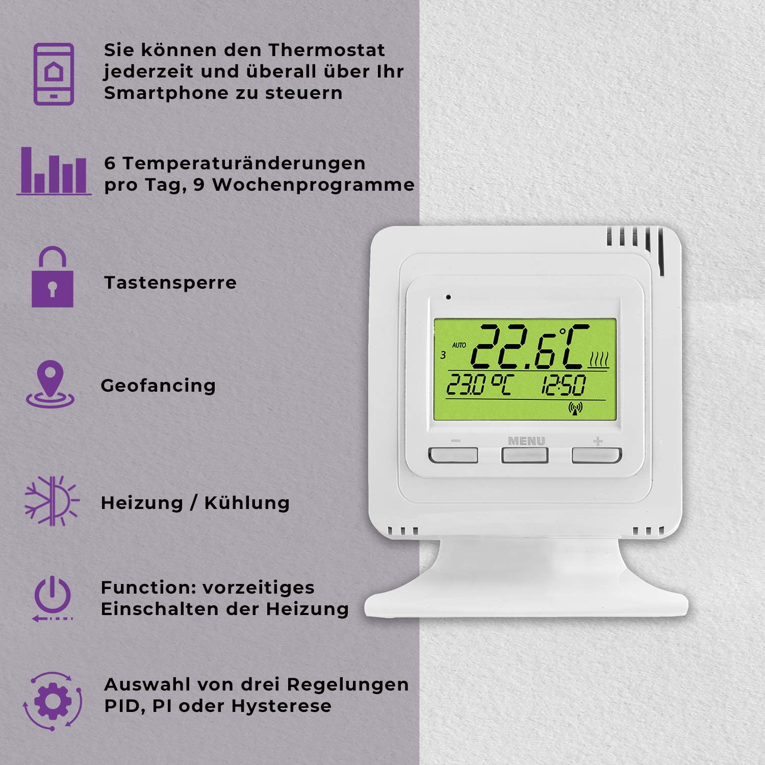 Termostat Pokojowy BT725 z Modułem WiFi, Biały