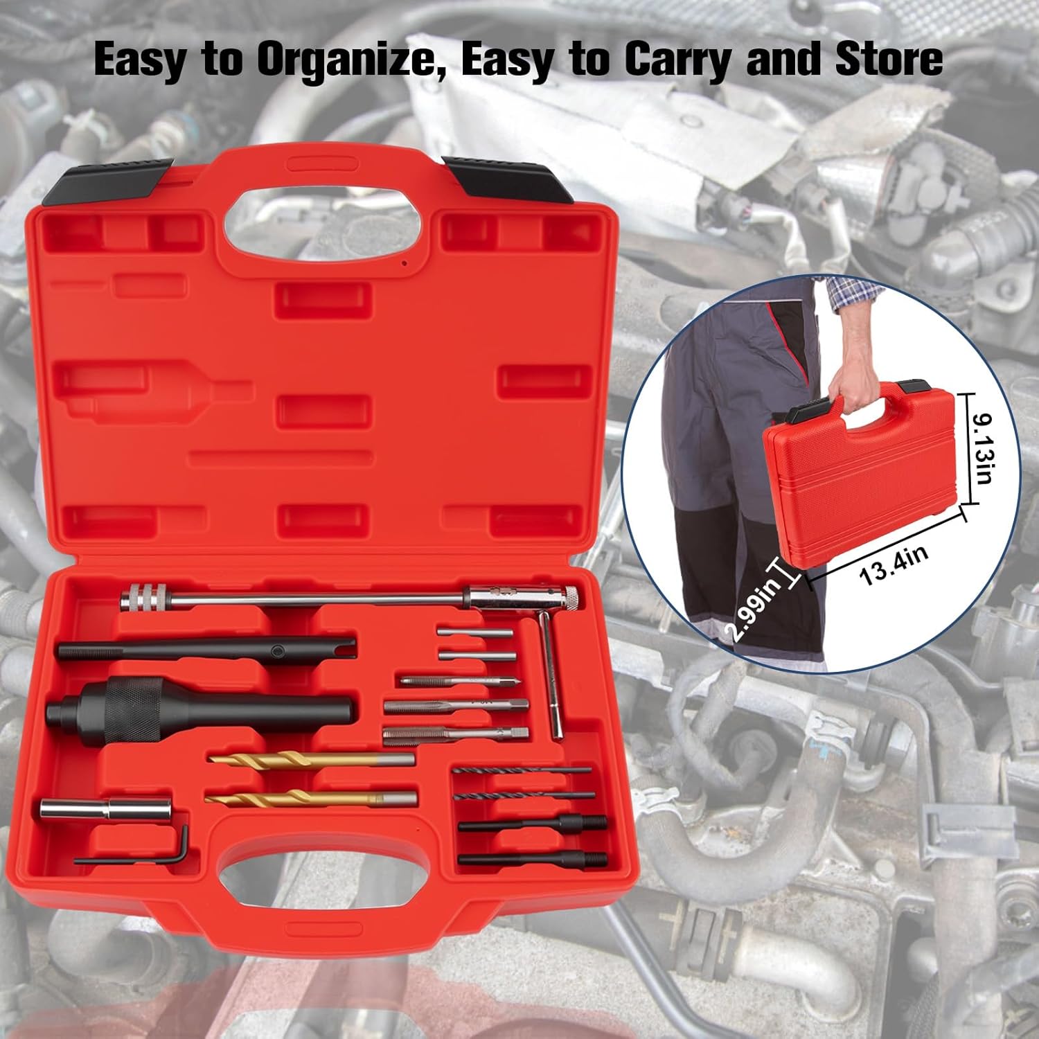 16PCS Glow Plug Removal Tool Kit, Professional Broken and Damaged Glow Plug Remover, Extractor Set with Complete Accessories for Cylinder Heads 0.3” 0.4”