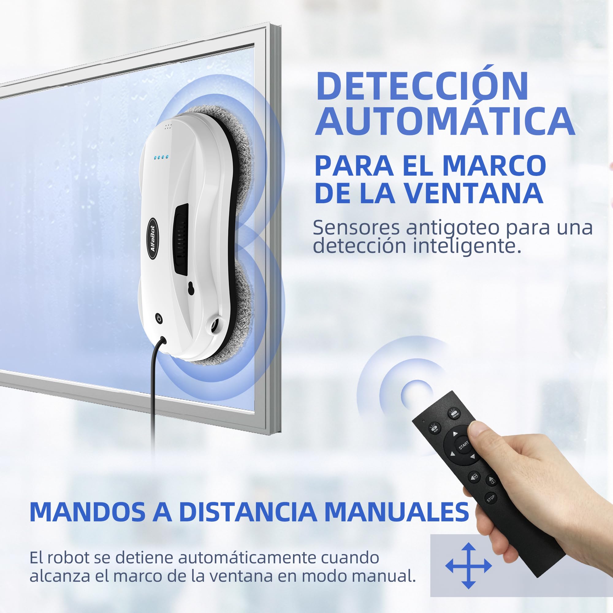AlfaBot X7 Robot Limpiacristales, Robot Eléctrico para Limpieza de Ventanas con Pulverizador de Doble Dirección y Tanque de 50ml para Lavar Todas Las Superficies Lisas