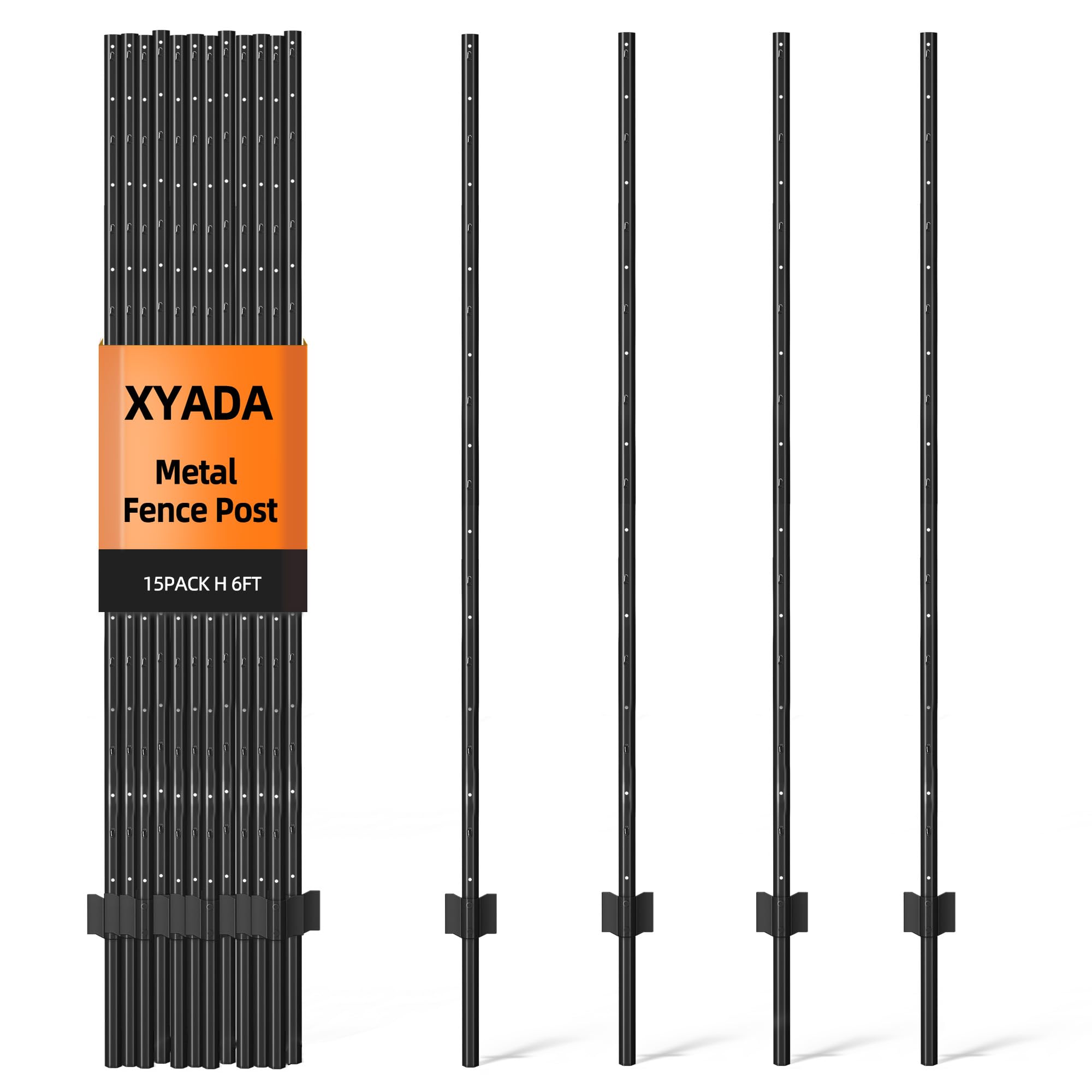 Metal Fence Posts 6feet, Heavy Duty Garden Post Pack 15, Outdoor Black