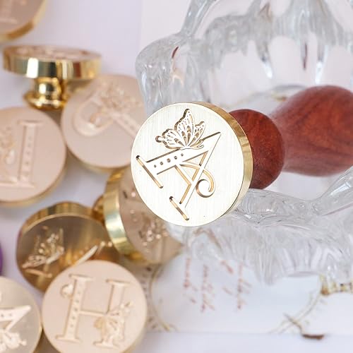 Miniatura 5 de SWANGSA Sello de cera con letra inicial del alfabeto A, elegante sello de mariposa vintage para invitación de fiesta de boda, envoltura de regalo,