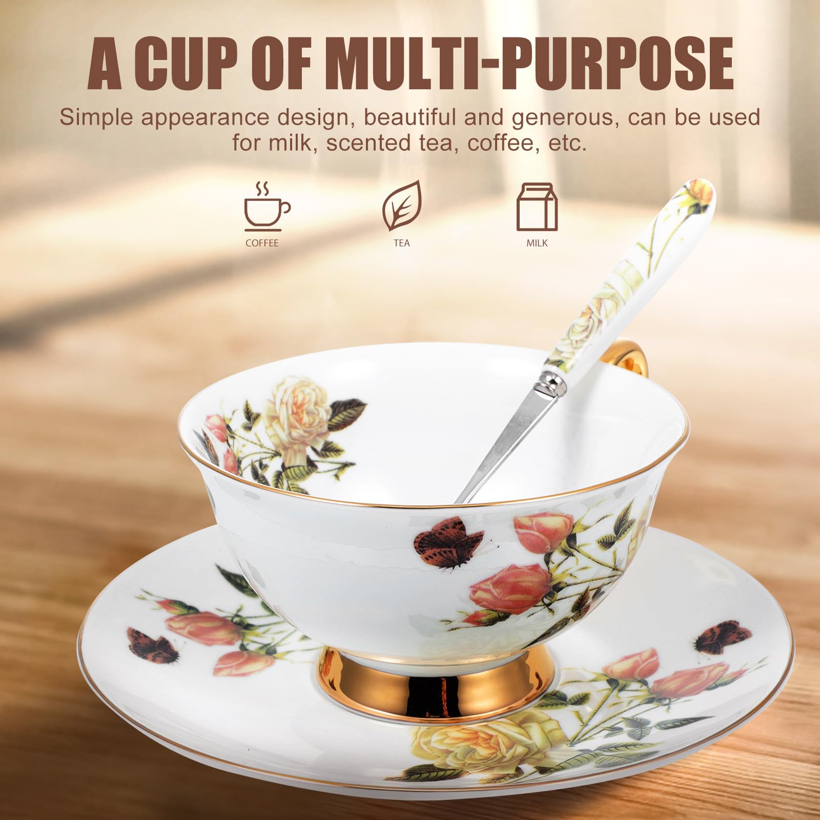 NUOBESTY Taza de Café de Cerámica con Plato, Juego de 1 Pieza para Latte | Capuchino, Uso en Hogar y Cafetería, Diseño Creativo y Apariencia Delicada