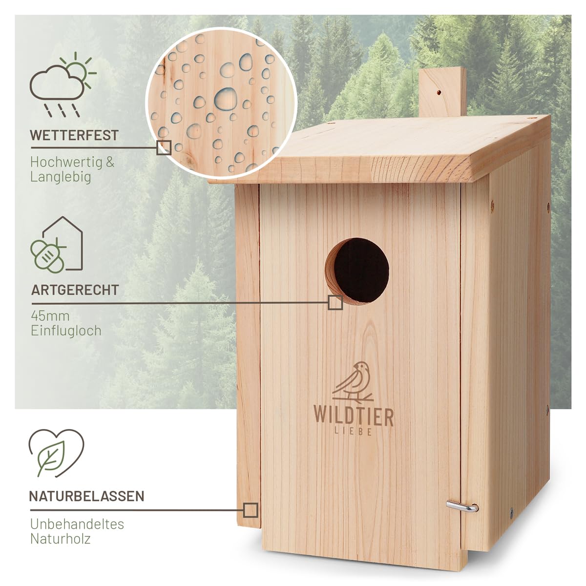 wildtier liebe Starenkasten Großer Nistkasten für Stare - Vogelhaus Nistkasten für Star aus Unbehandeltem Massiv-Holz, Starennistkasten Wetterfest und Artgerecht nach NABU