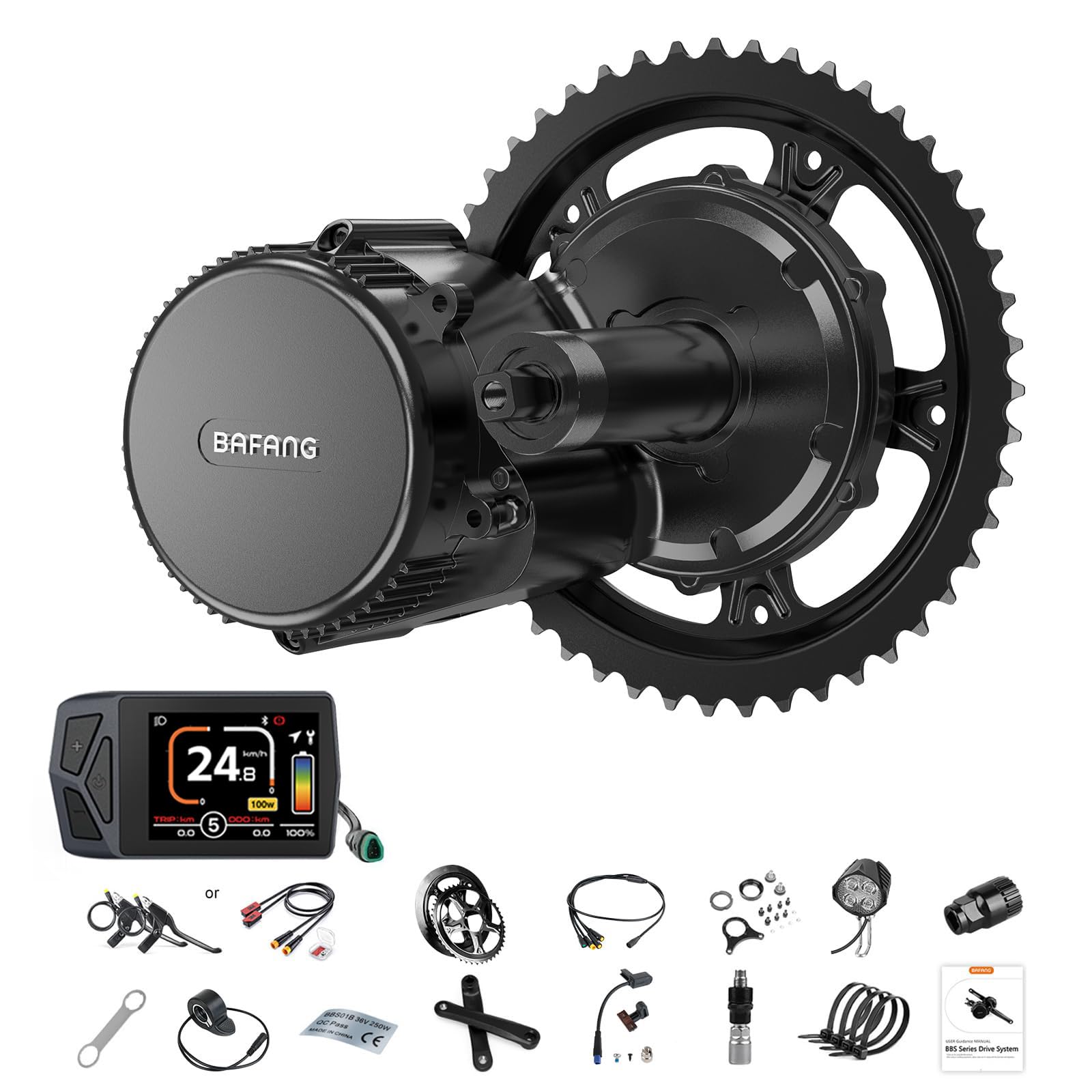 BAFANG 250W 48V BBS01B Motor Central Kit | con Batería Opcional y EKD01 Pantalla, Kit de Conversión Ebike para Bicicleta de Montaña Carretera Cercanías Bici DIY Kit
